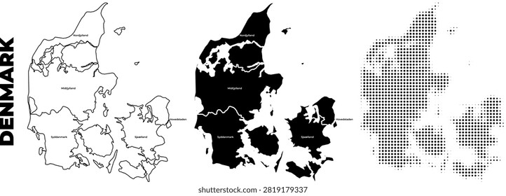 A detailed map of Denmark with its regions and major cities, presented in a minimalist and clean design.