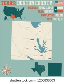 Detailed Map Of Denton County In Texas, USA