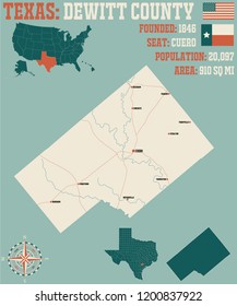 Detailed map of Dewitt county in Texas, USA
