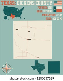 Detailed map of Dickens county in Texas, USA