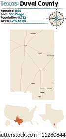 Detailed map of Duval county in Texas, USA.