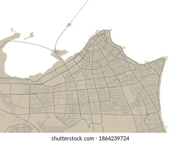 Detailed map of El Kuwait city administrative area. Royalty free vector illustration. Cityscape panorama. Decorative graphic tourist map of Kuwait territory.