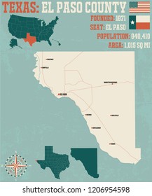 Detailed map of El Paso county in Texas, USA