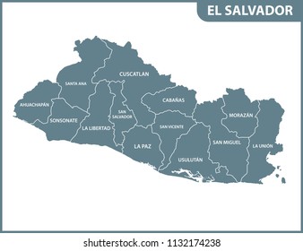 The detailed map of El Salvador with regions or states. Administrative division.