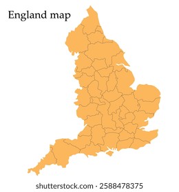 
Detailed map of England separated into sections.