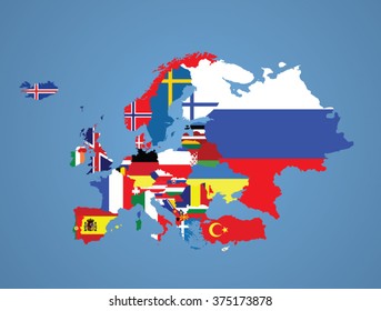 Detailed map of Europe with all the countries flags inside their borders/Europe flags