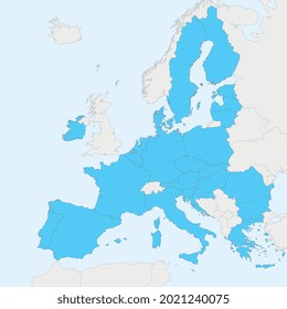 Detailed map of europe with borders of european union countries.