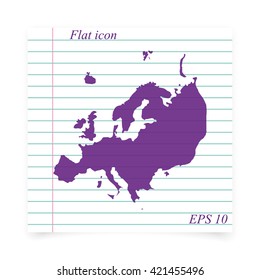Detailed map of Europe. Flat icon.