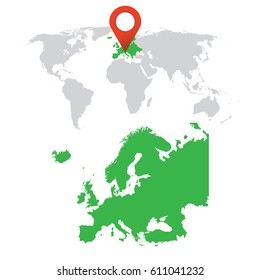 Detailed map of Europe and World map navigation set. Flat vector illustration.