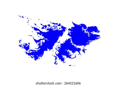 Detailed map of Falkland Islands map vector silhouette illustration isolated on white background. High detailed illustration.