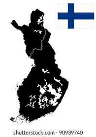 Detailed Map Of Finland With Islands, Rivers And Lakes. Isolated Objects Over White Background.