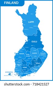 The detailed map of the Finland with regions or states and cities, capitals