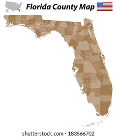 Detailed map of Florida with all counties and main cities.