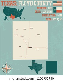 Detailed map of Floyd county in Texas, USA