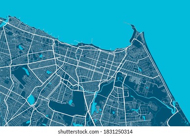 Detailed map of Fortaleza city administrative area. Royalty free vector illustration. Cityscape panorama. Decorative graphic tourist map of Fortaleza territory.