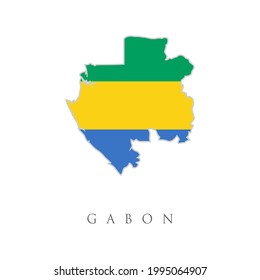 Detailed map of Gabon with country flag . Gabon flag map background. The flag of the country in the form of borders. Stock vector illustration isolated on white background.