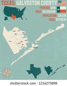 Detailed Map Of Galveston County In Texas, USA