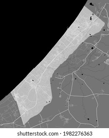 Detaillierte Karte des Verwaltungsgebiets des Gazastreifens. Lizenzfreie Vektorgrafik, Landpanorama. Dekorative grafische touristische Karte des Territoriums des Gazastreifens. Schwarz-Weiß.