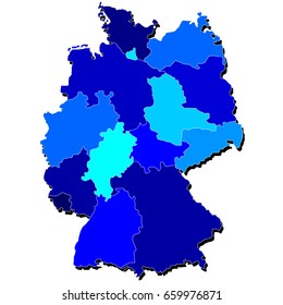Detailed Map of Germany in Blue Color Isolated on White Background. Vector Illustration