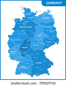 The detailed map of the Germany with regions or states and cities, capitals