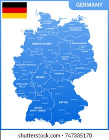 The detailed map of the Germany with regions or states and cities, capitals, national flag