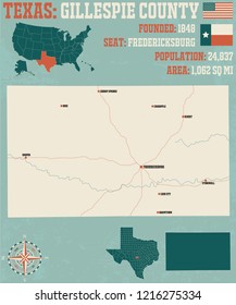 Detailed Map Of Gillespie County In Texas, USA