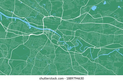 Detailed map of Glasgow city administrative area. Royalty free vector illustration. Cityscape panorama. Decorative graphic tourist map of Glasgow territory.