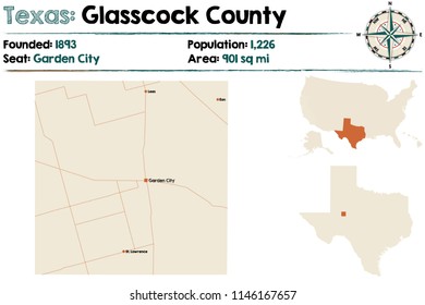 Detailed map of Glasscock county in Texas, USA.