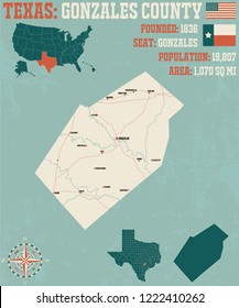 Detailed map of Gonzales county in Texas, USA
