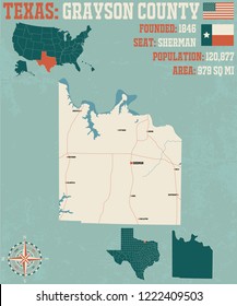 Detailed Map Of Grayson County In Texas, USA
