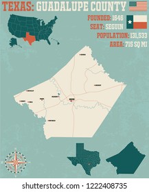 Detailed map of Guadalupe county in Texas, USA
