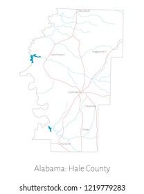 Detailed Map Of Hale County In Alabama, USA
