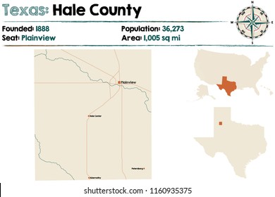 Detailed Map Of Hale County In Texas, USA.