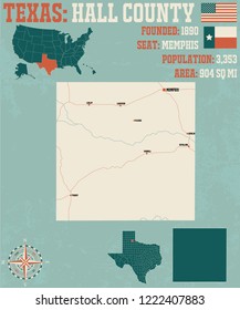Detailed map of Hall county in Texas, USA
