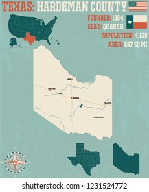 Detailed map of Hardeman County in Texas, USA