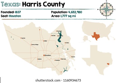 Detailed map of Harris county in Texas, USA.