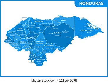 Detailed Map Honduras Regions States Cities Stock Vector (Royalty Free ...