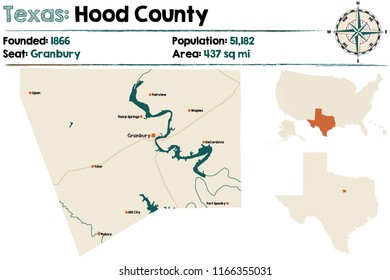 Detailed Map Of Hood County In Texas, USA.