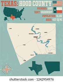 Detailed Map Of Hood County In Texas, USA