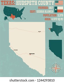 Detailed map of Hudspeth County in Texas, USA