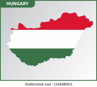 The detailed map of Hungary with National Flag