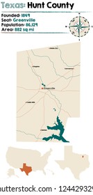 Detailed map of Hunt County in Texas, USA