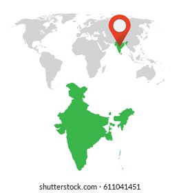 Detailed map of India and World map navigation set. Flat vector illustration.