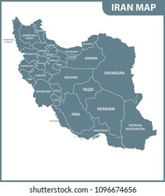 The detailed map of Iran with regions or states. Administrative division.