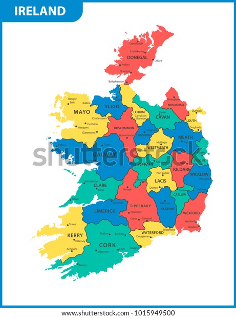 Detailed Map Ireland Regions States Cities Stock Vector (Royalty Free ...