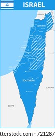 The detailed map of Israel with regions or states and cities, capitals.