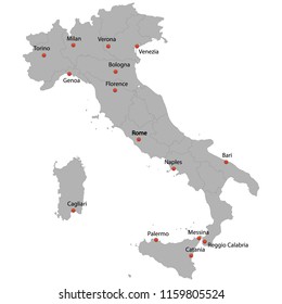 detailed map of the Italy with cities