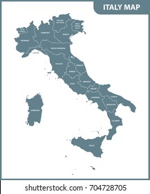 The detailed map of the Italy with regions