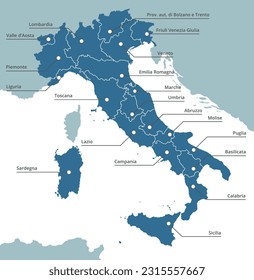 Detailed map of Italy with regions. Vector infographic illustration.