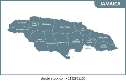 The detailed map of Jamaica with regions or states. Administrative division.